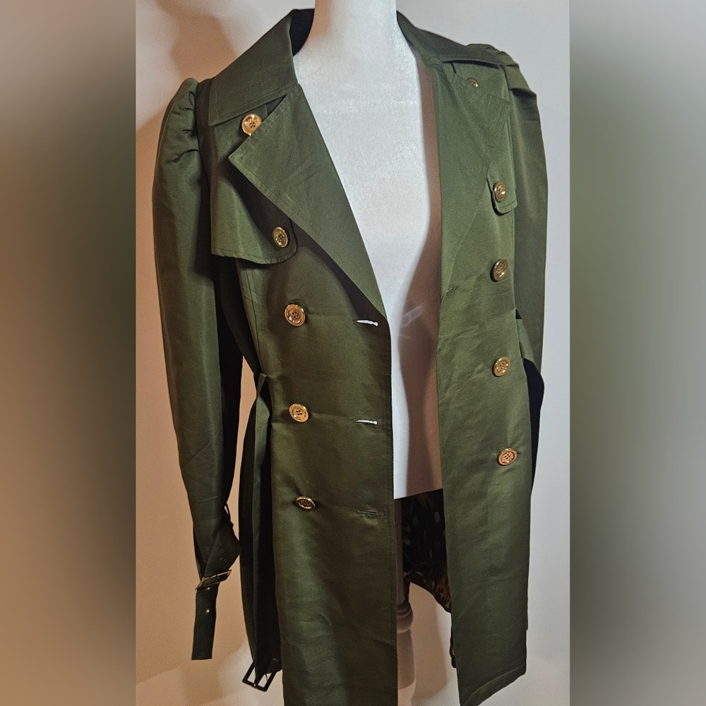 Louise Roe Olive Green Beautifully Lined Trench Coat - Picture 3 of 14